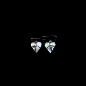 Platinum over 925 Silver MOP & Abalone Heart Dangle Earrings